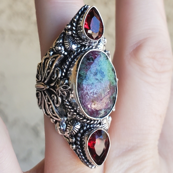 New Ruby in Zoisite and Garnet 925 Silver Butterfly Statement Ring. - Picture 13 of 16